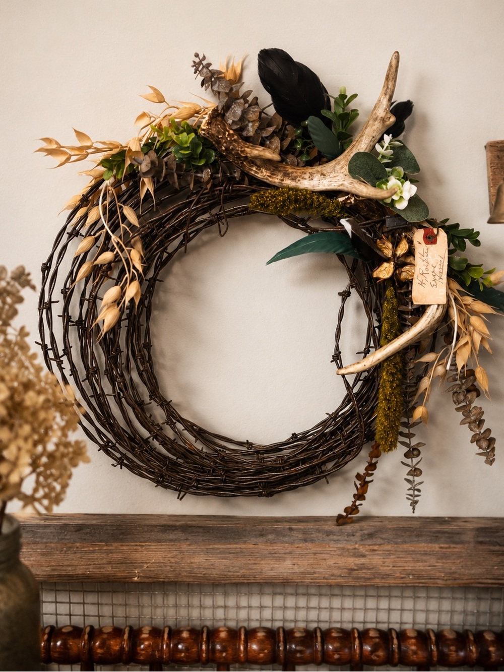Handmade Rustic Antler Barbed Wire Wreath